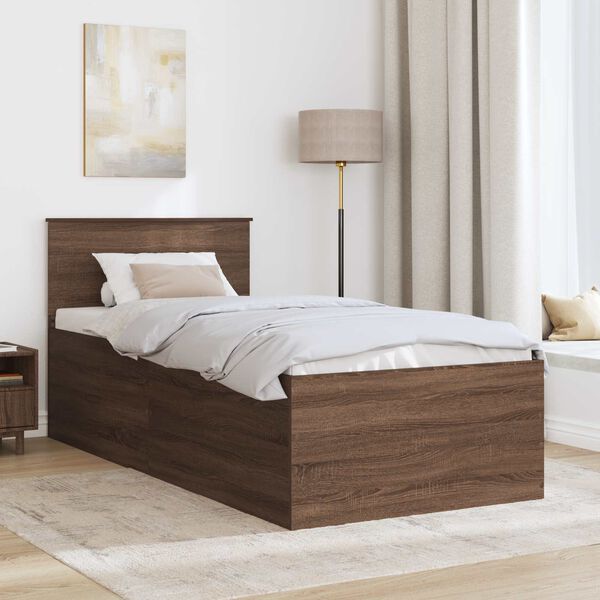 vidaXL Bettrahmen Braun Eichen-Optik 90 x 190 cm Holzwerkstoff