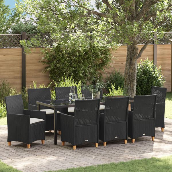 vidaXL Garten Essgruppe 9 pcs Schwarz Poly-Rattan