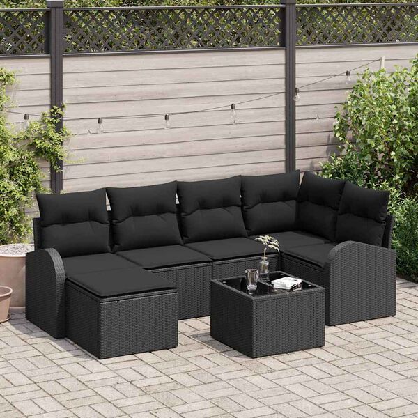 vidaXL Gartensofa-set 7 pcs Schwarz Poly-Rattan