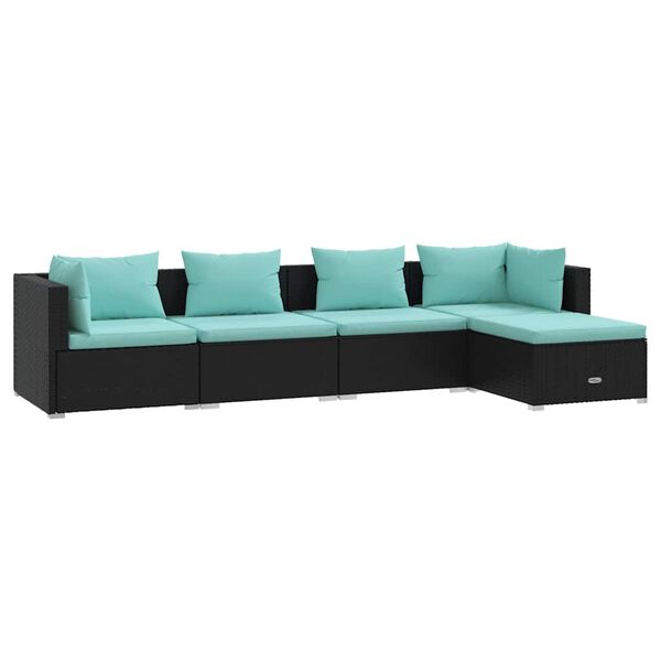 vidaXL 5-tlg. Garten-Lounge-Set mit Kissen Poly Rattan Schwarz