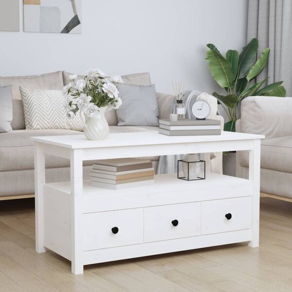 vidaXL Couchtisch Wei&szlig; 102x49x55 cm Massivholz Kiefer