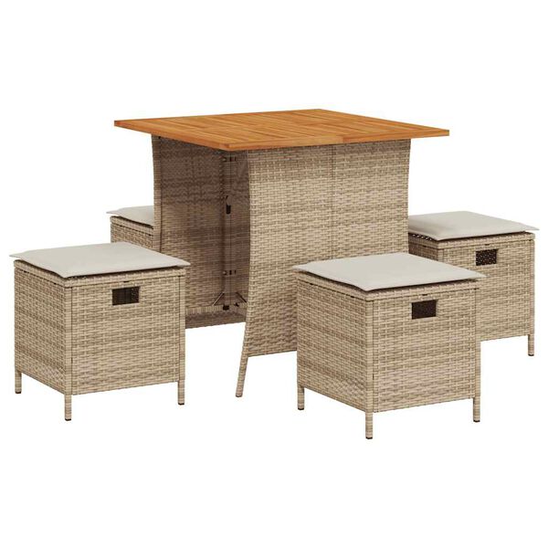 vidaXL 5-tlg. Garten-Essgruppe mit Kissen Beige Poly Rattan
