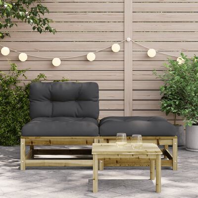 vidaXL Gartensofa ohne Armlehnen mit Kissen und Hocker