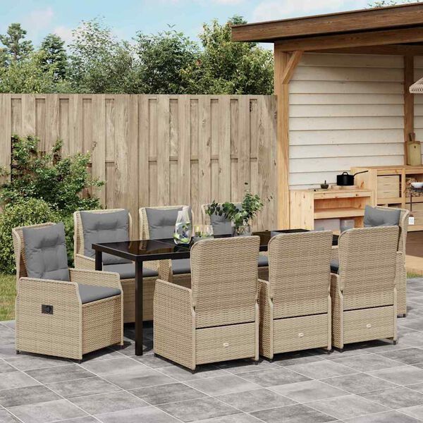 vidaXL Garten Essgruppe 9 pcs Beige und Hellgrau Poly-Rattan