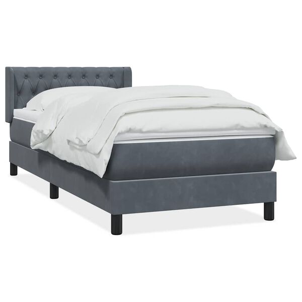 vidaXL Boxspringbett mit Matratze Dunkelgrau 90x210 cm Samt