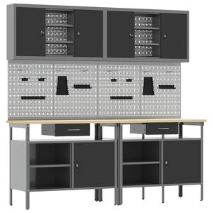 vidaXL Werkbank-Set 8 pcs Rot und Grau Pulverbeschichteter Stahl