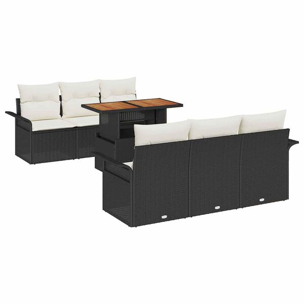vidaXL Garten-Sofa-Set mit Speicher 7 pcs Schwarz Poly Rattan