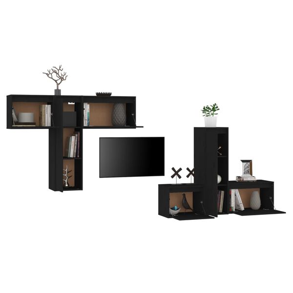 vidaXL TV-Schr&auml;nke 6 Stk. Schwarz Massivholz Kiefer