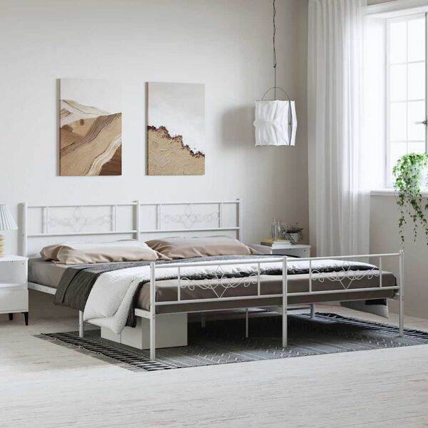 vidaXL Bettgestell mit Kopf- und Fu&szlig;teil Metall Wei&szlig; 193x203 cm