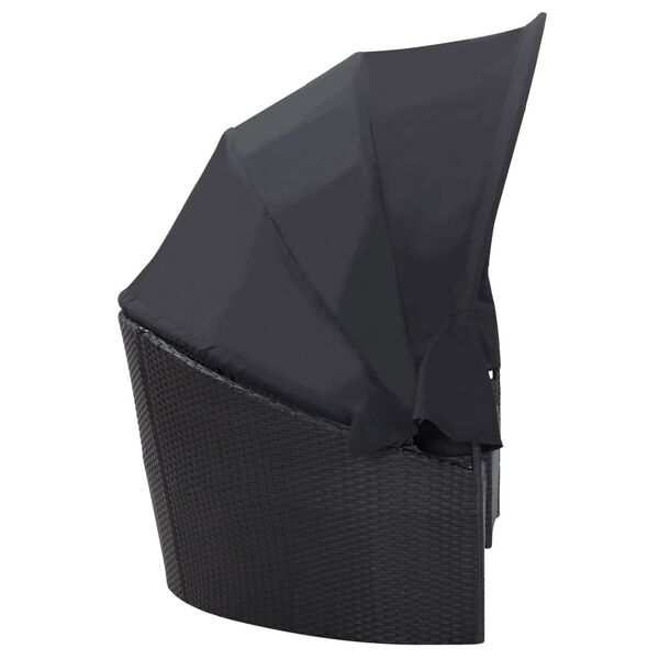 vidaXL Outdoor-Loungebett mit Dach Poly Rattan Schwarz