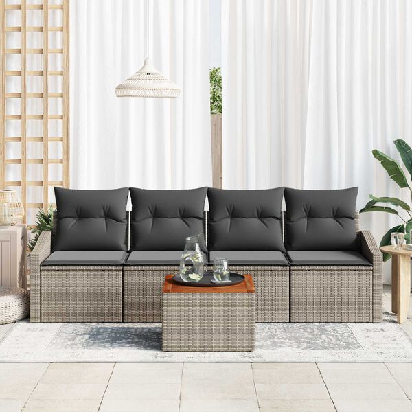 vidaXL Gartensofa-set mit Speicher 5 pcs Grau Poly-Rattan