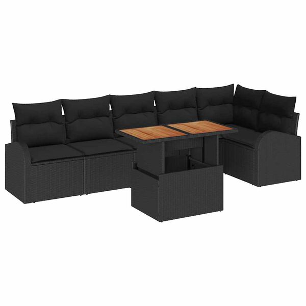 vidaXL Garten-Sofa-Set mit Kissen 7 pcs Schwarz