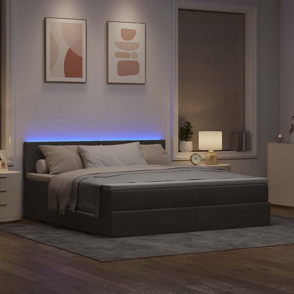 vidaXL Ottoman-Bett mit Matratze & LEDs Taupe 160x200 cm Stoff