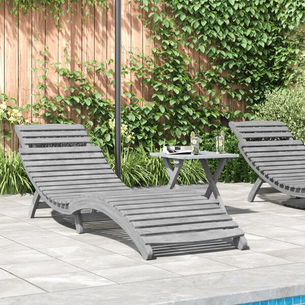 vidaXL Sonnenliege Grau 184x55x64 cm Massivholz Akazie