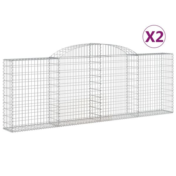 vidaXL Gabionen mit Hochbogen 2 Stk. 300x30x100/120cm Verzinktes Eisen