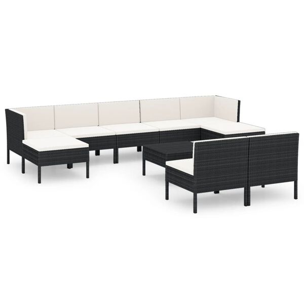 vidaXL 10-tlg. Garten-Lounge-Set mit Auflagen Poly Rattan Schwarz