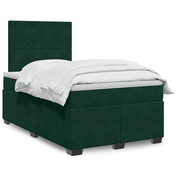vidaXL Boxspringbett mit Matratze Dunkelgr&uuml;n 120x200 cm Samt