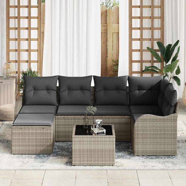 vidaXL Gartensofa-set 7 pcs Hellgrau Poly-Rattan