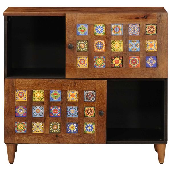 vidaXL Sideboard mit Speicher Walnuss 80 x 33 x 75 cm Massivholz Mango