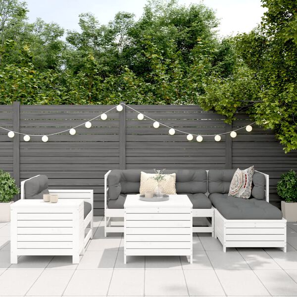 vidaXL 7-tlg. Garten-Sofagarnitur Wei&szlig; Massivholz Kiefer
