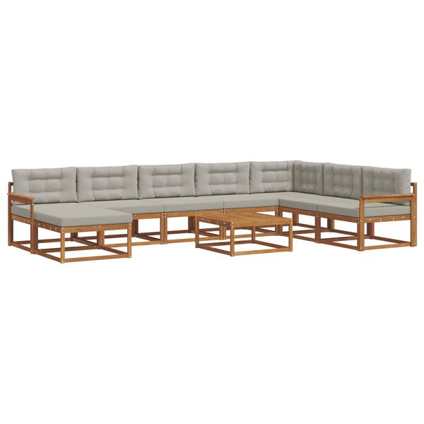 vidaXL Outdoor-Sofagarnitur mit Kissen 9 pcs Nat&uuml;rlich und Hellgrau