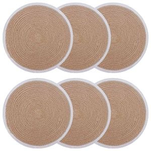 vidaXL Jute Platzsets 6 pcs Nat&uuml;rlich und Wei&szlig; &Oslash; 30 cm 100% Tossa Jute