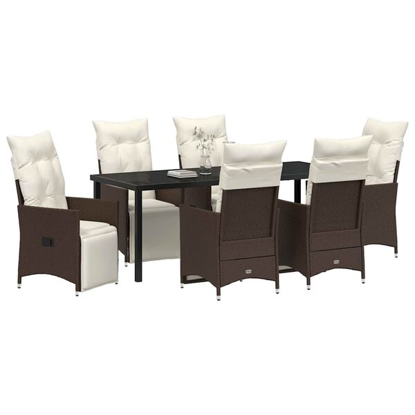 vidaXL Garten Essgruppe mit Kissen 7 pcs Braun Poly-Rattan