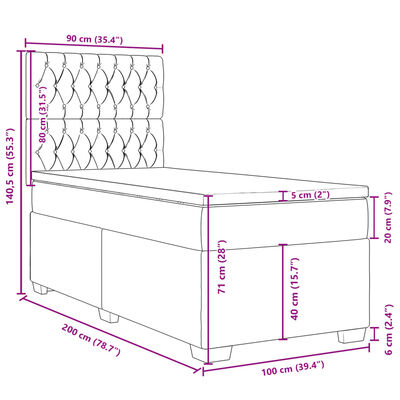 vidaXL Boxspringbett mit Matratze Dunkelgrau 100x200 cm Stoff