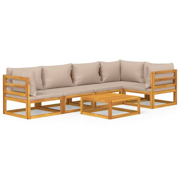 vidaXL 6-tlg. Garten-Lounge-Set mit Taupe Kissen Massivholz