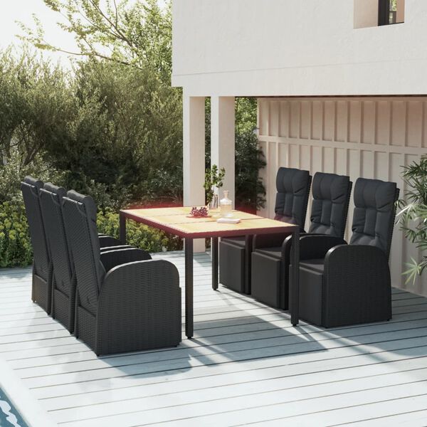 vidaXL 7-tlg. Garten-Essgruppe Schwarz Poly Rattan & Massivholz Akazie