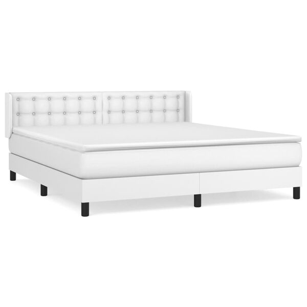 vidaXL Boxspringbett mit Matratze Wei&szlig; 160x200 cm Kunstleder