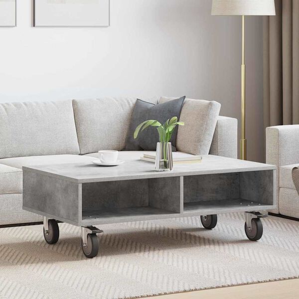 vidaXL Beistelltisch mit R&auml;dern Beton Grau 90 x 50 x 30 cm