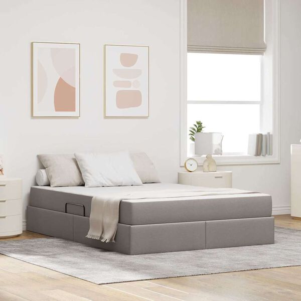 vidaXL Aufbewahrungsbett mit Matratze Taupe 140 x 190 cm Polyester