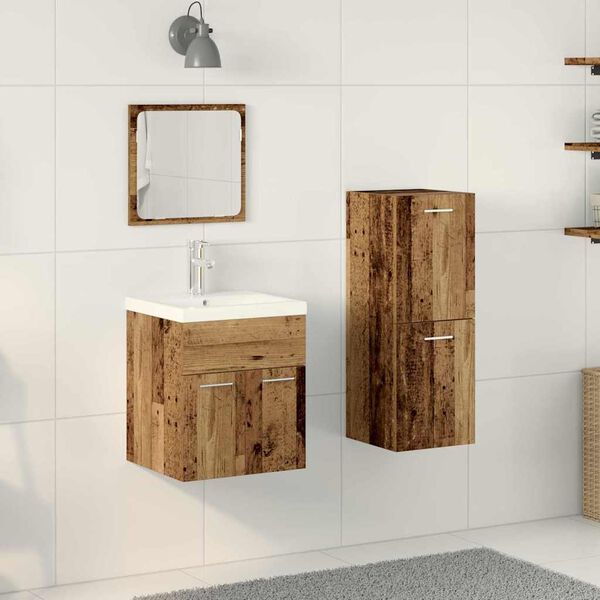 vidaXL Badezimmerm&ouml;bel-Set Wandmontiert 3 pcs Altholz Holzwerkstoff