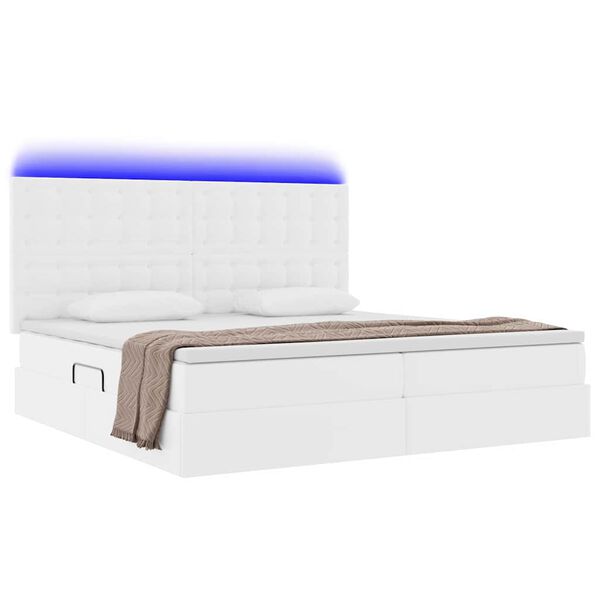 vidaXL Bett mit Stauraum und LED Reinwei&szlig; 200 x 200 cm Kunstleder