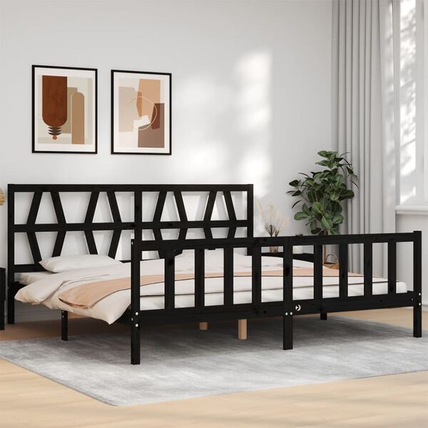 vidaXL Massivholzbett mit Kopfteil Schwarz 200x200 cm