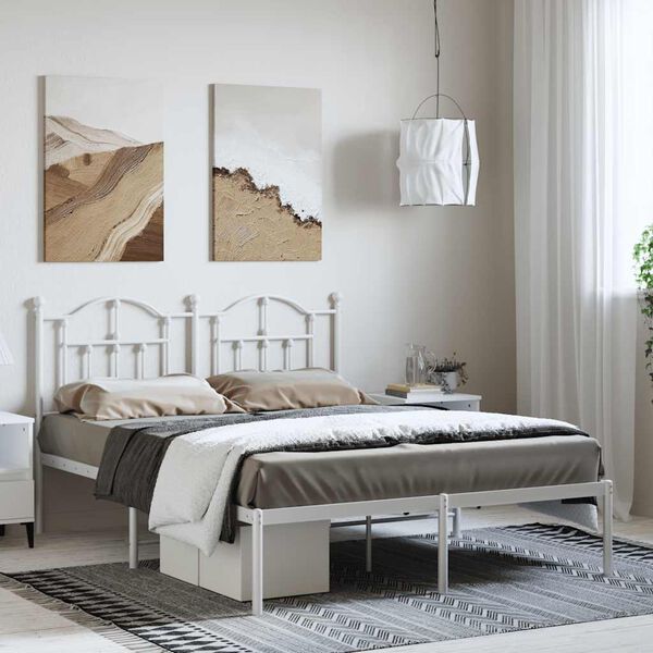 vidaXL Bettgestell mit Kopfteil Metall Wei&szlig; 135x190 cm