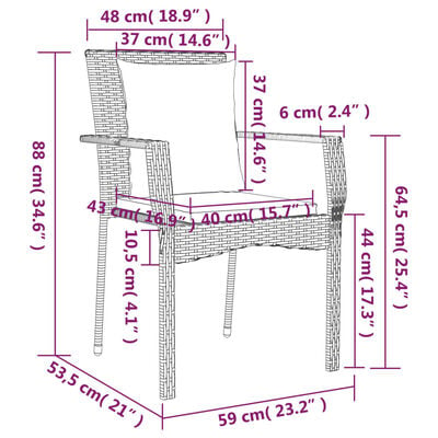 vidaXL 5-tlg. Garten-Essgruppe mit Kissen Schwarz Poly Rattan