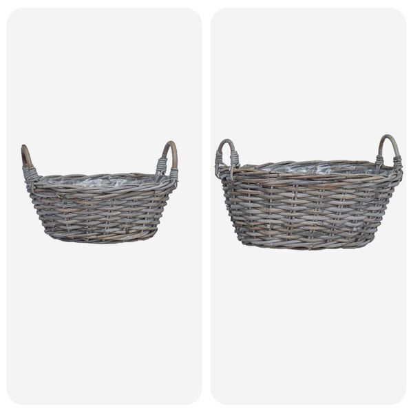 vidaXL Blumentopfkorb mit Speicher 2 pcs Grau Lacak Rattan