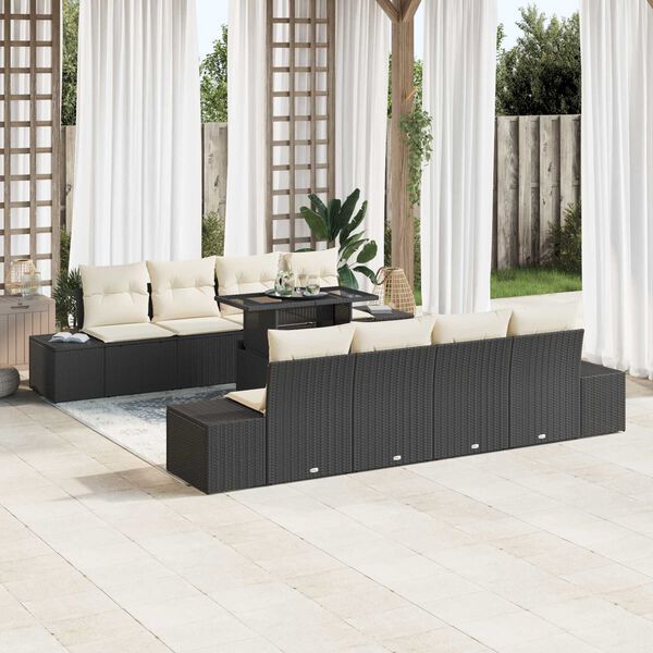 vidaXL Gartensofa-set mit Kissen mit Speicher 9 pcs Schwarz und Creme