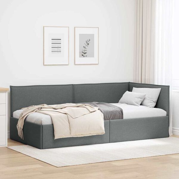 vidaXL Eckbettgestell mit Kopfteil Dunkelgrau 90 x 200 cm Samt