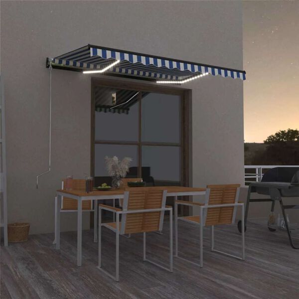 vidaXL Markise Manuell Einziehbar mit LED 350x250 cm Blau und Wei&szlig;