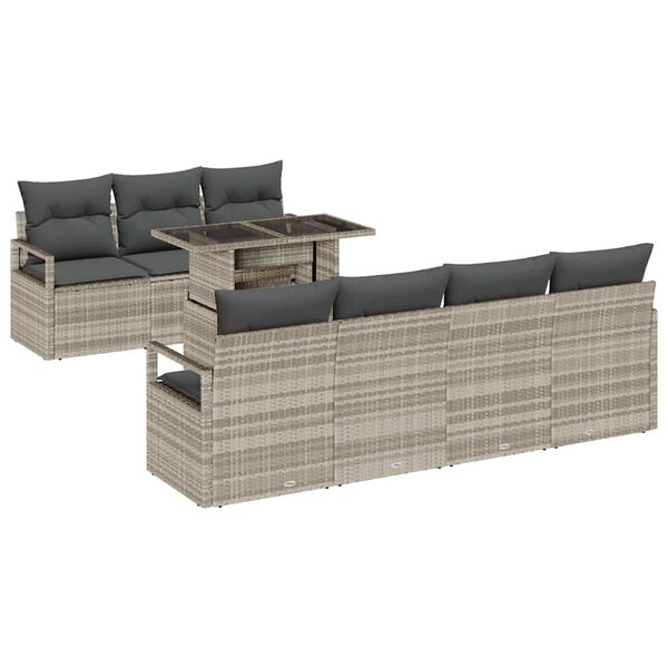 vidaXL Gartensofa-set mit Kissen 8 pcs Hellgrau Poly Rattan