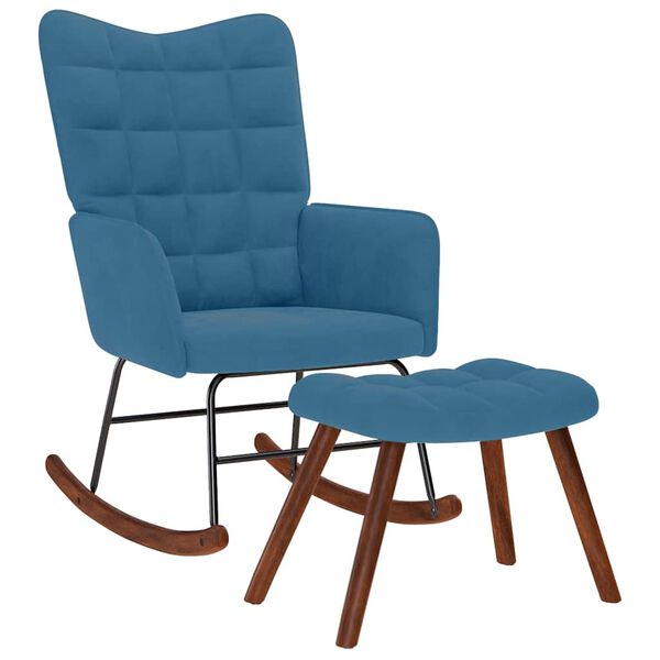 vidaXL Schaukelstuhl mit Hocker Blauer Samt