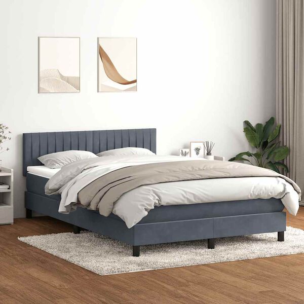 vidaXL Boxspringbett mit Matratze & LED Dunkelgrau 160x220 cm Samt