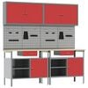 vidaXL Werkbank-Set 8 stk. Rot und Grau Pulverbeschichteter Stahl