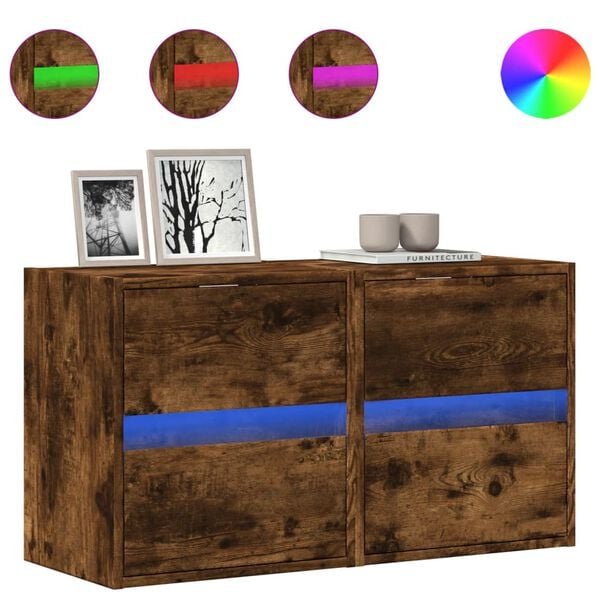 vidaXL TV-Wandschr&auml;nke LED-Beleuchtung 2 Stk. R&auml;uchereiche 41x31x45 cm
