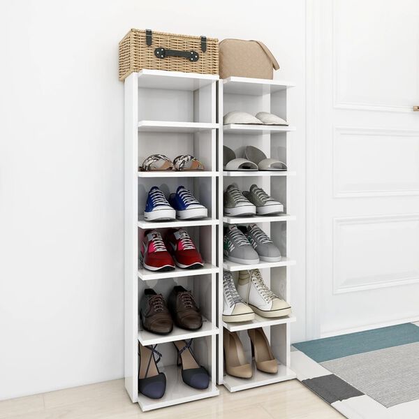 vidaXL Schuhschr&auml;nke 2 Stk. Hochglanz-Wei&szlig; 27,5x27x102 cm