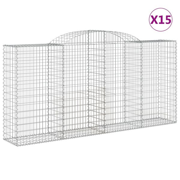 vidaXL Gabionen mit Hochbogen 15 Stk 300x50x140/160cm Verzinktes Eisen