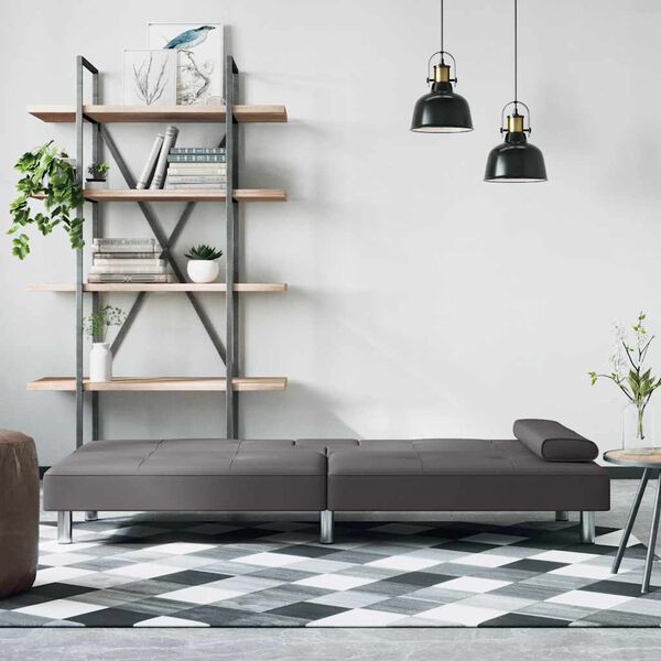 vidaXL Schlafsofa mit Getr&auml;nkehaltern Grau Kunstleder